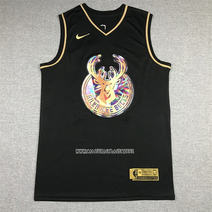 Giannis Antetokounmpo NO 34 Camiseta Milwaukee Bucks Golden Edition 2021-22 Negro